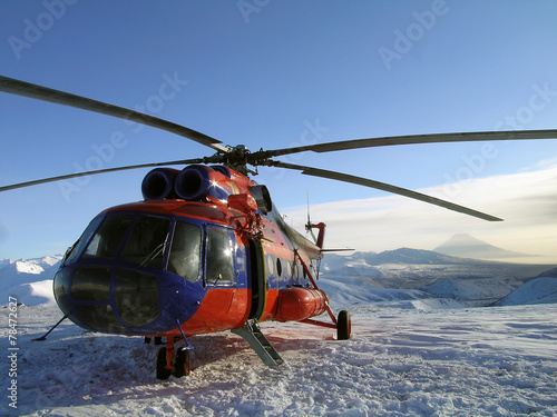 MI-8 helicopter on the background landscape.