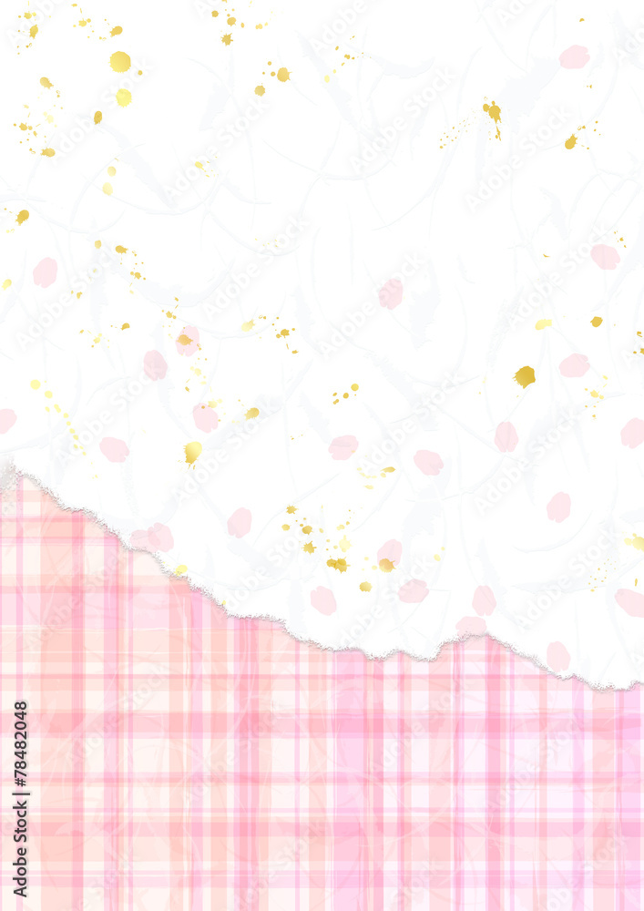 桜色のチェックと花びら和紙風 桜色のチェックと花びら和紙風