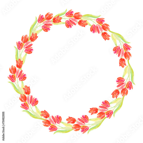 Vector watercolor tulips  wreath border for Easter card.