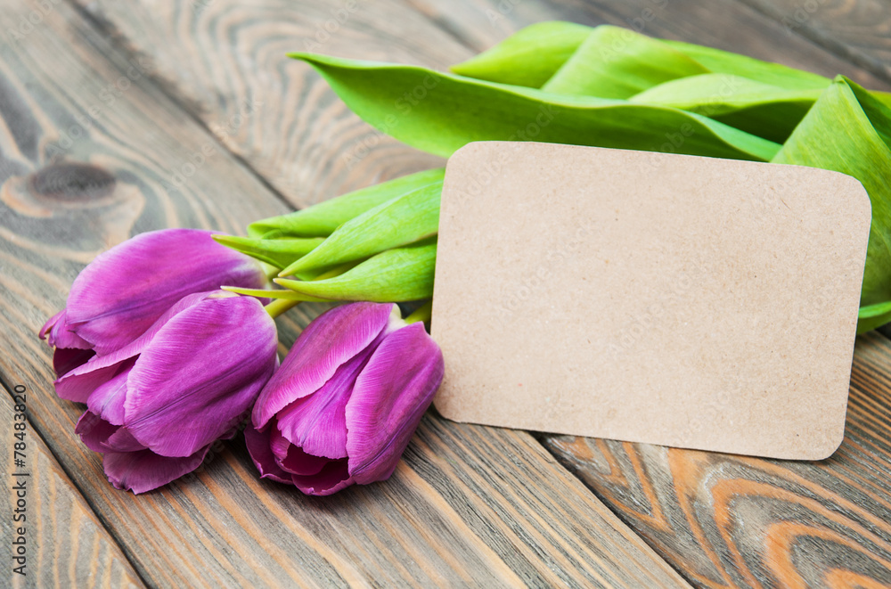 tulips with a card tulips with a card