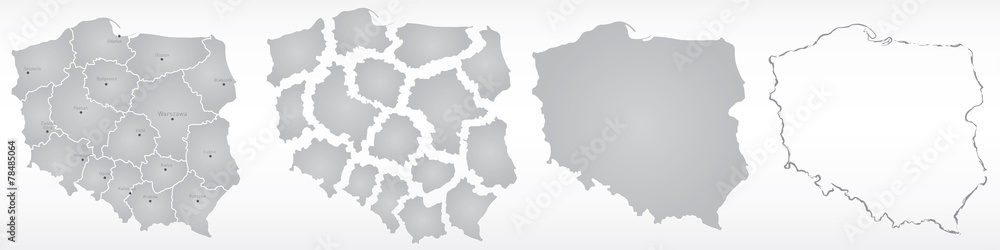 polska, mapa, kontur, województwa