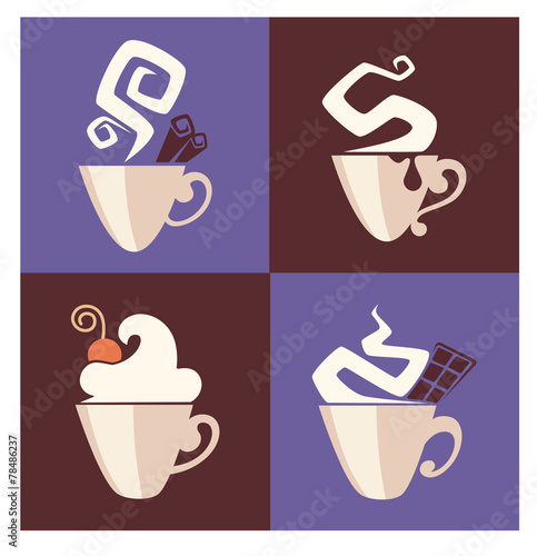hot and sweet coffee, vector cups collection