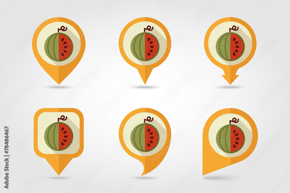 Watermelon mapping pins icons Watermelon mapping pins icons