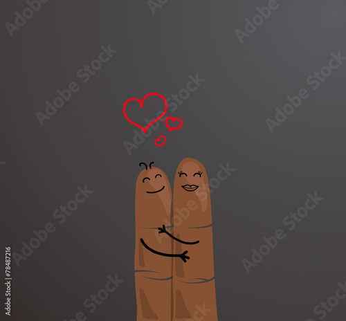 Happy etnic finger couple concept. Fingers hugging and love.