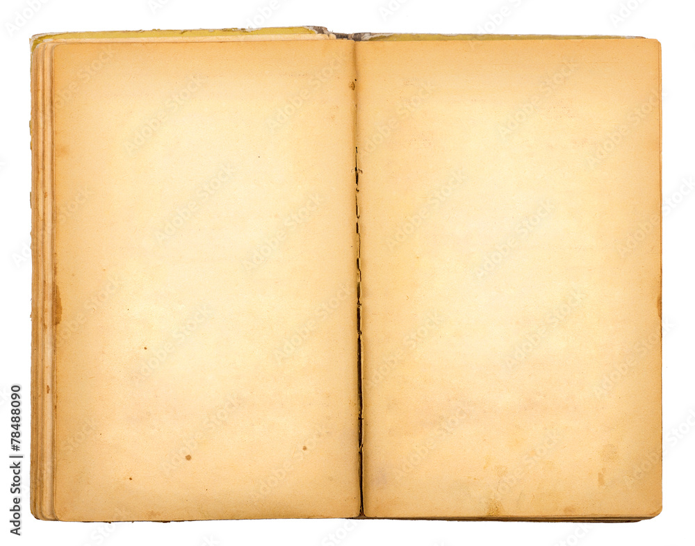Vintage old open book isolated on white background