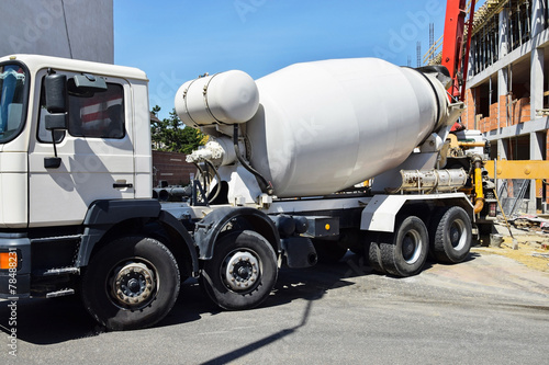 Cement mixer truck at the construction site