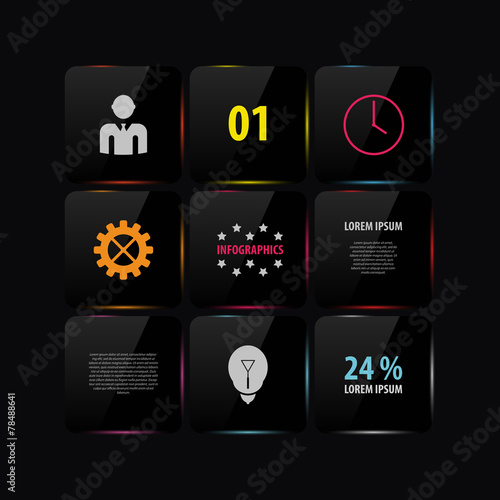 Black glass infographic template design. Vector
