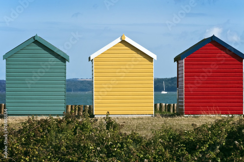 Beach huts on a seafront on English coast