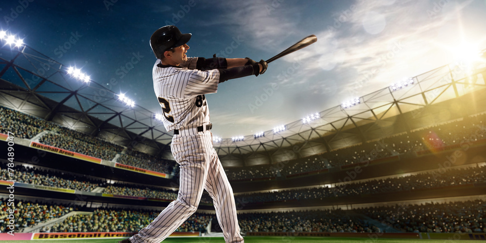Professional baseball player in action - obrazy, fototapety, plakaty 