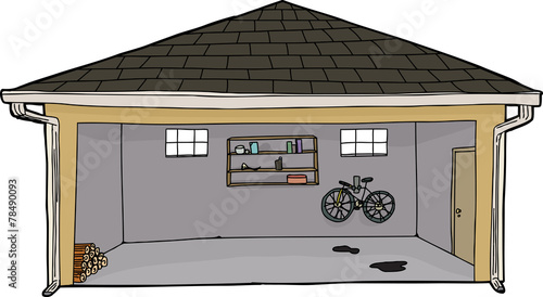 Open Garage with Log Pile