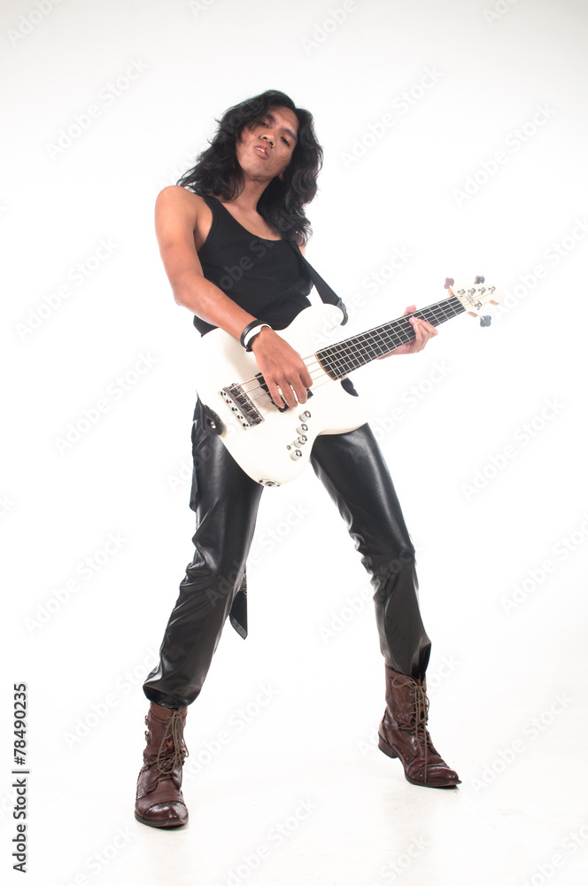 Rock n roll long hair guy playing guitar Rock n roll long hair guy playing guitar