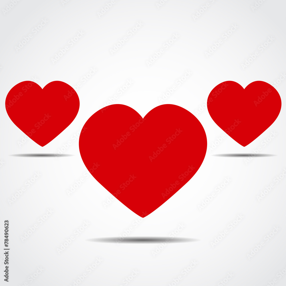 Three heart icons with shadow vector illustration Three heart icons with shadow vector illustration