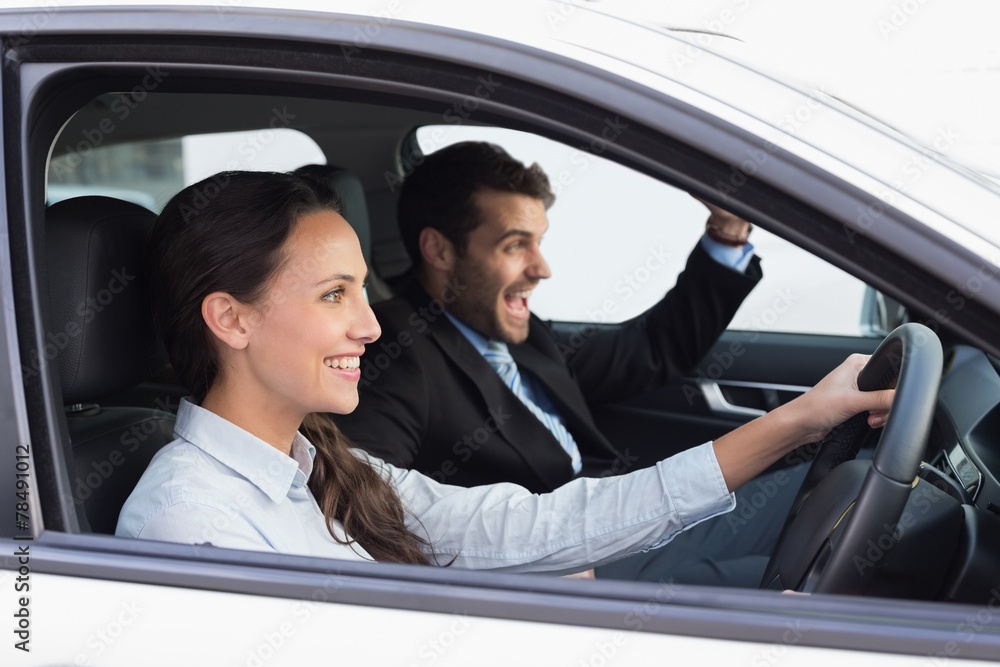 Business team smiling and driving Business team smiling and driving