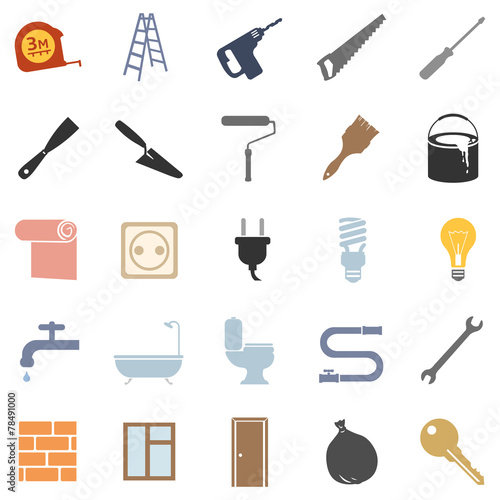 Vector Set of Home Repairing, Construction Icons