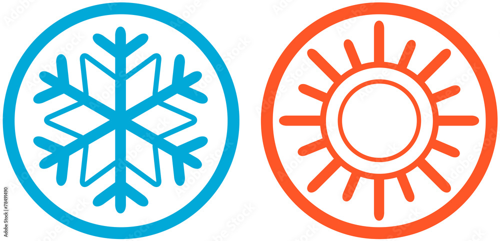 Fototapeta premium weather icons with sun and snowflake