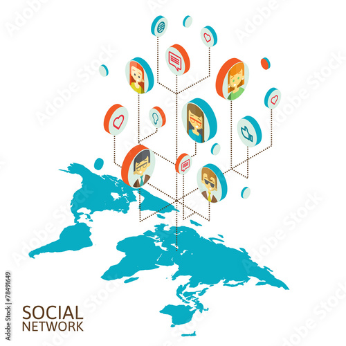 Conceptual image with social networks. Flat isometry