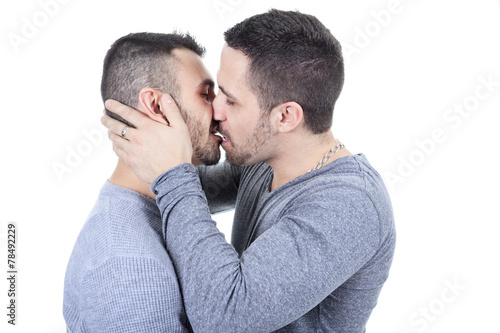 A homosexual couple over a white background