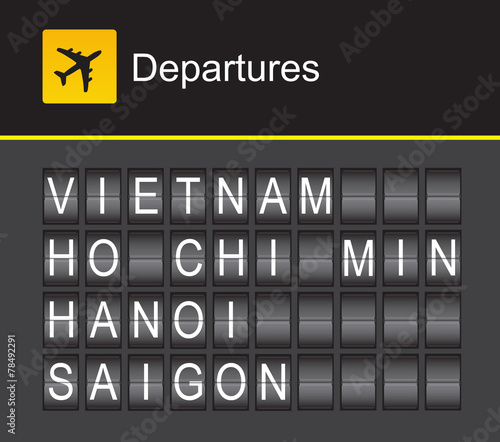 Vietnam flip alphabet airport departures, Ho Chi Minh, Hanoi