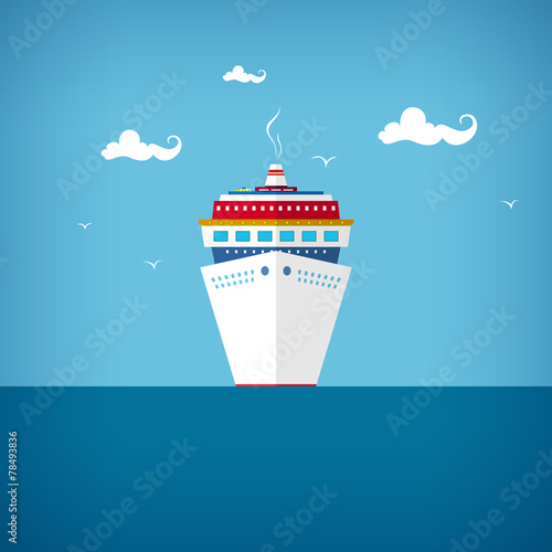 Cruise ship at sea or in the ocean in a sunny day
