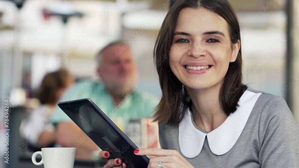 Portrait of happy, young businesswoman with tablet computer Portrait of happy, young businesswoman with tablet computer