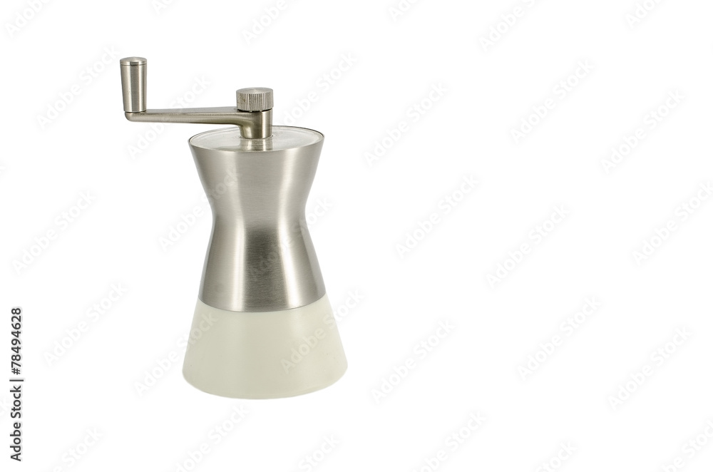 Metal saltshaker with handle isolated on white Metal saltshaker with handle isolated on white