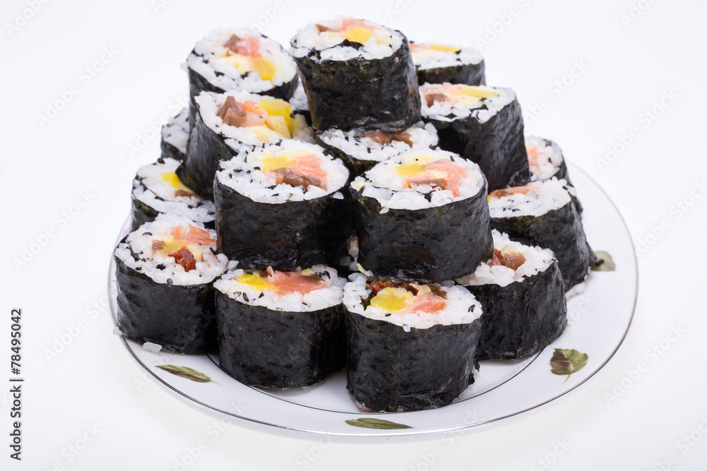 sushi fresh maki rolls isolated on white background sushi fresh maki rolls isolated on white background