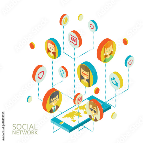 Conceptual image with social networks. Flat isometry