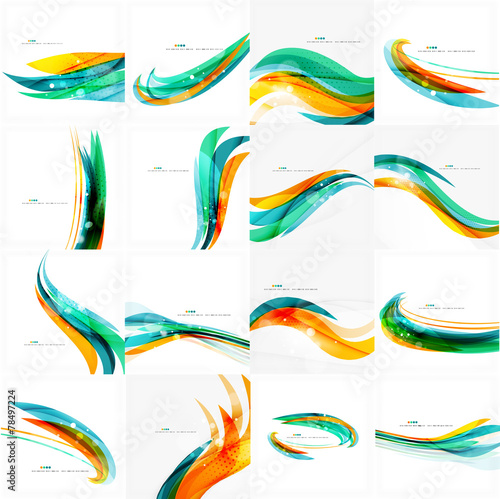 Blue, orange, red swirl wave lines. Light design