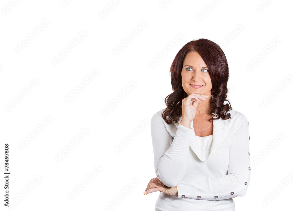 happy beautiful woman thinking looking up happy beautiful woman thinking looking up