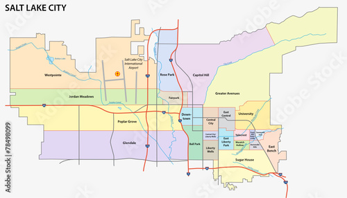 salt lake city road and administrative map