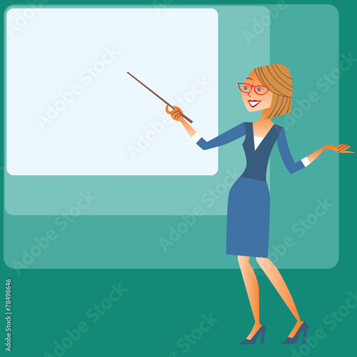 Presentation businesswomen shows on the screen