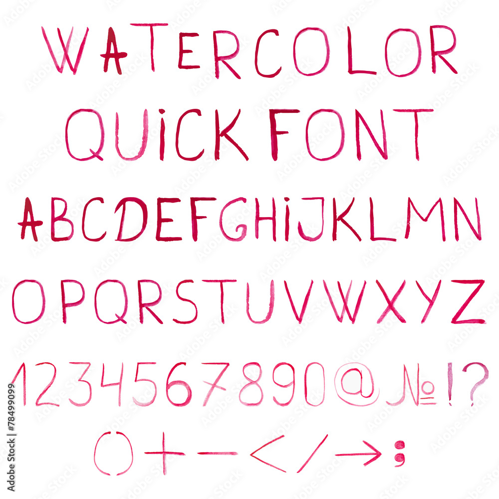 Obraz premium Vector watercolor alphabet with numbers and symbols