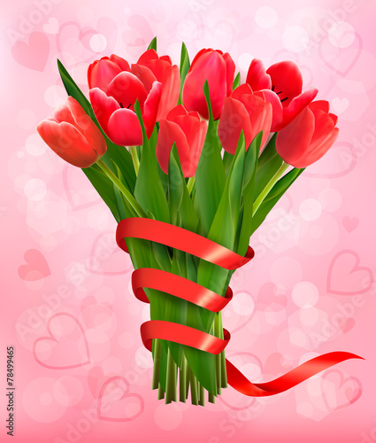 Valentine's holiday background with bouquet of pink flowers with