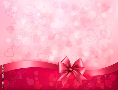 Holiday background with gift pink bow and ribbon. Valentines Day © allegro