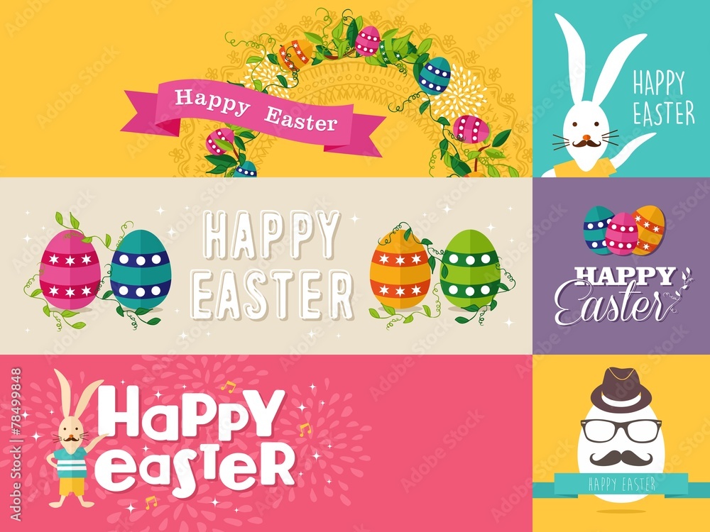 Obraz premium Happy Easter flat design banners set