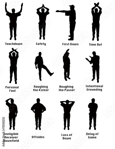 Silhouette of an NFL referee signalling common football fouls