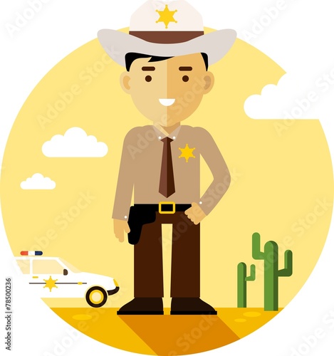 Policeman sheriff in uniform in flat style