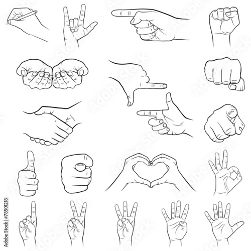 Hand gestures set, white background