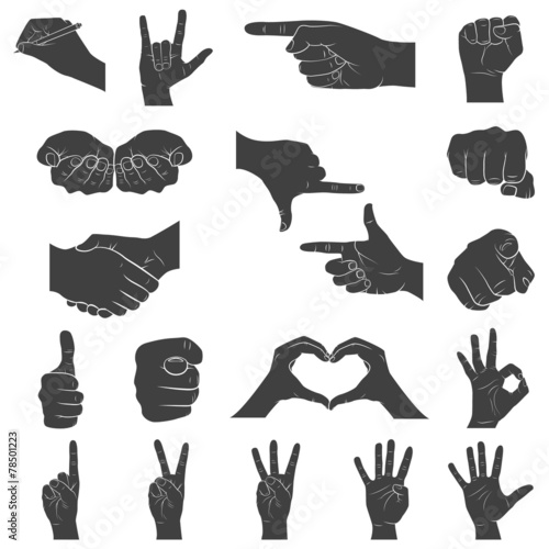 Hands in different interpretations. Vector illustration.