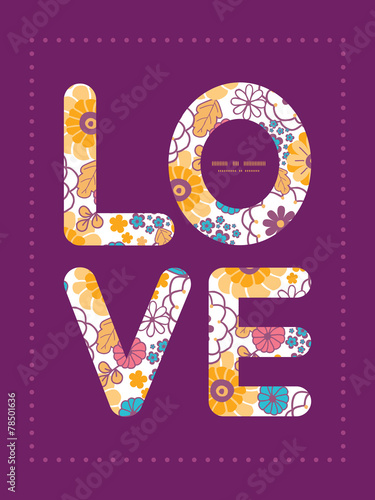 Vector colorful oriental flowers love text frame pattern