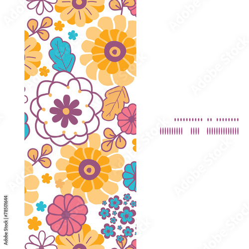 Vector colorful oriental flowers vertical frame seamless pattern