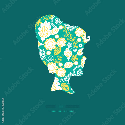 Vector emerald flowerals girl portrait silhouette pattern frame