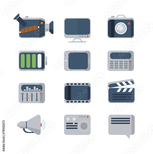 Flat Media Icons set, vector
