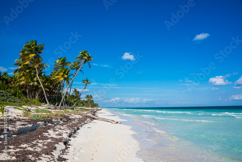 Tulum beach view, caribbean paradise, at Quintana Roo, Mexico.