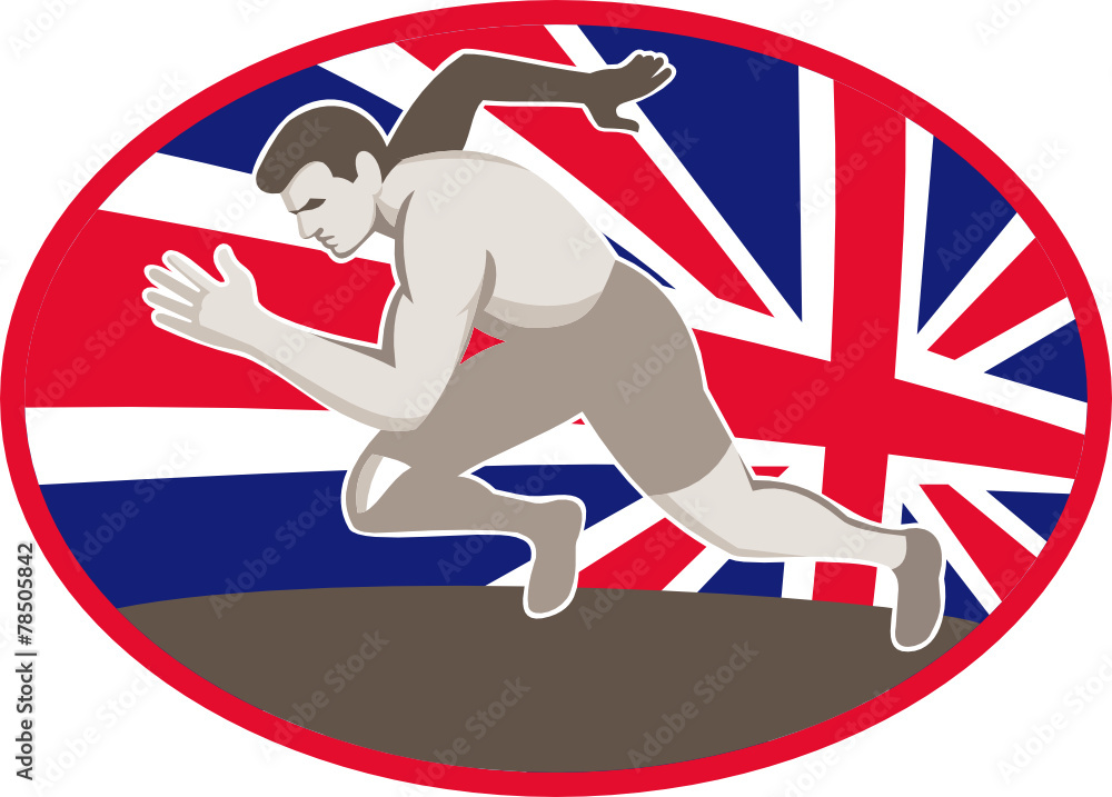 Fototapeta premium Runner Track and Field Athlete British Flag