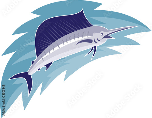 Sailfish Jumping Retro Style