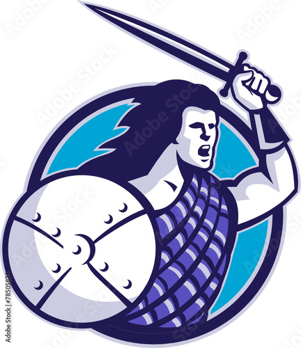 Highlander Scottish Scot Warrior Sword Shield