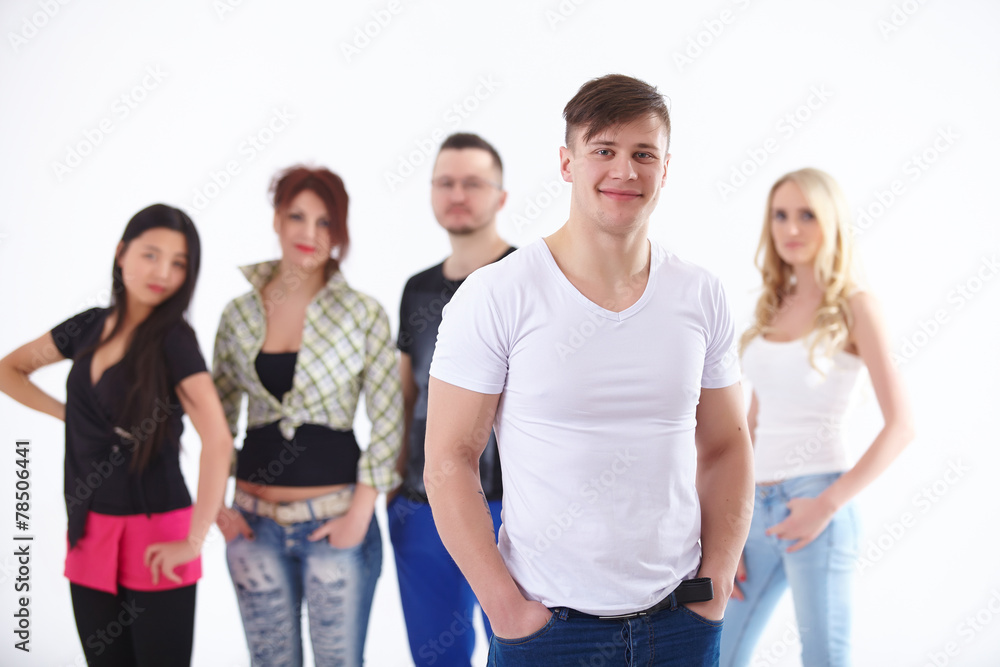 young blonde on the background of the group are the students young blonde on the background of the group are the students