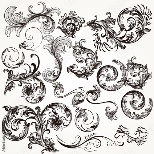 Collection of vector decorative swirls in vintage style