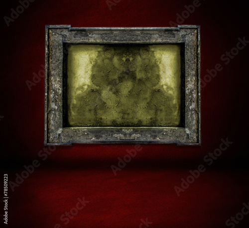 dark red wall with frame and floor interior background